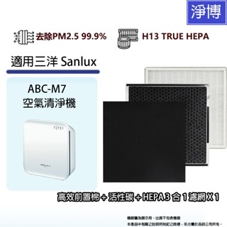 適用臺灣三洋Sanlux ABC-M7 ABCM7 10坪空氣清淨機複合式高效HEPA 活性碳3合1替換用濾網濾芯