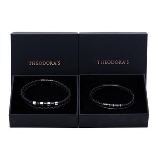 【THEODORA'S】情侶手環/手鍊-雙繩編織真皮手環 女款黑&男款黑 情侶對飾【希奧朵拉】