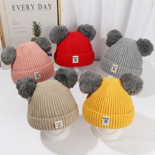 雙球針織毛線帽 / 毛球寶寶帽 毛球帽 童帽 帽子