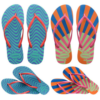 現貨 巴西人字拖Havaianas 女款 Slim Harmony/ 朝陽橘粉帶/ 綠波浪橘帶
