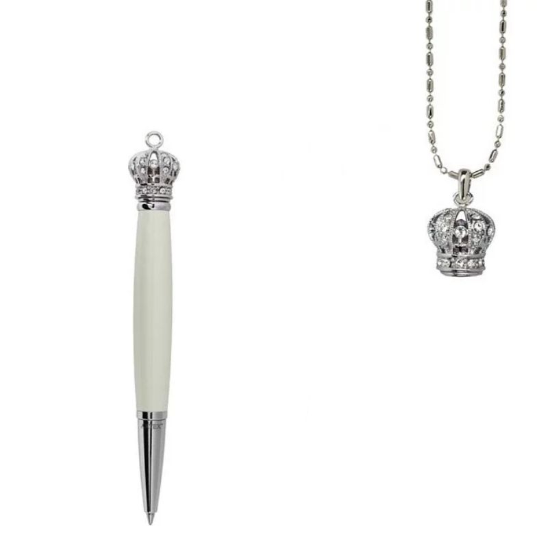 DECORTE*ARTEX accessory聯名水晶皇冠飾品筆 (白管黑色鋼珠墨水)內含：筆+項鍊+手鍊