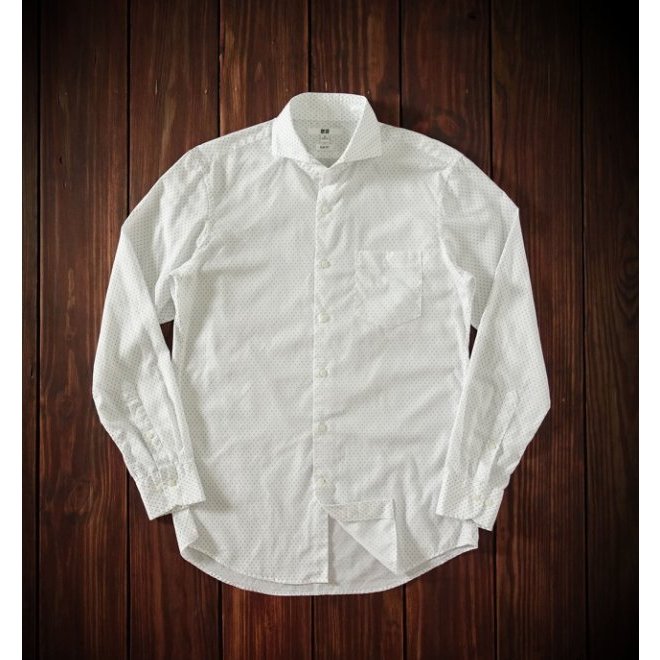"我最便宜"日本UNIQLO 白色 點點 SLIM FIT  純棉 長袖襯衫