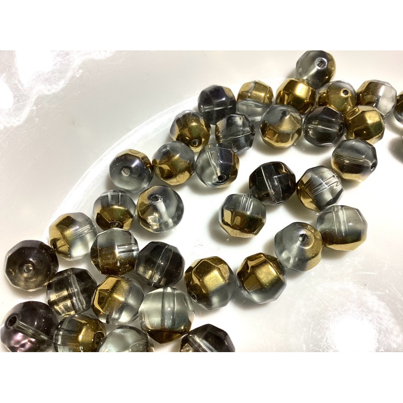 玻璃珠 水晶玻璃 撞色 灰色 金色 火燒感 藝術珠 球形 圓潤 切面 手鍊項鍊 飾品 材料 約10mm $3/顆
