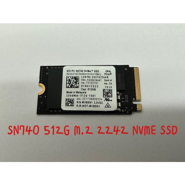 ☆【WD SN740 512G 512GB M.2 2242 NVME SSD PCIe PCIE4.0x4 固態硬碟】