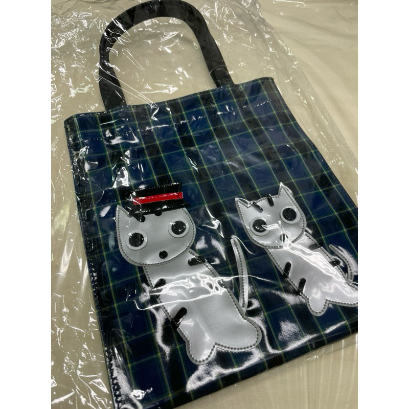 日本製 全新格紋貓咪PVC防水手提袋