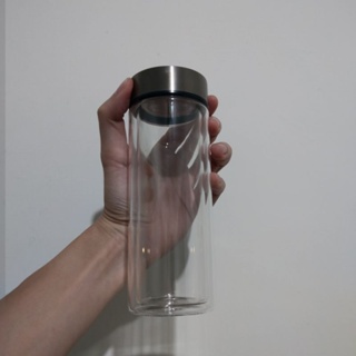 雙層玻璃水瓶 320ml 水壺 保溫瓶 防燙 手提袋