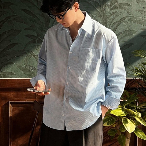 【Metanoia】🇰🇷韓製 翻領條紋長袖襯衫