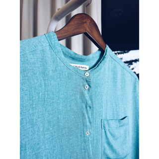 （全新轉賣）日本商店街購入棉麻長版襯衫-湖水藍