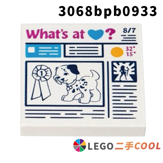 【COOLPON】正版樂高 LEGO【二手】Tile 2x2 印刷磚 報紙印刷 小狗 3068bpb0933 白色