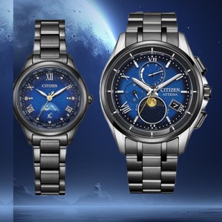 CITIZEN 星辰 夜川月限定款 鈦 日月顯示 光動能電波 情侶對錶 男女手錶EE1007-75L+BY1007-60