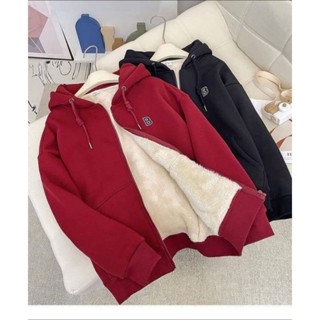 羊羔絨加厚休閒連帽外套 黑色2XL