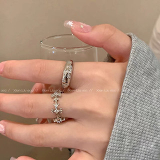［璀璨星河💎］銀色鋯石十字架戒指女小眾設計復古冷淡風食指戒時尚個性開口指環
