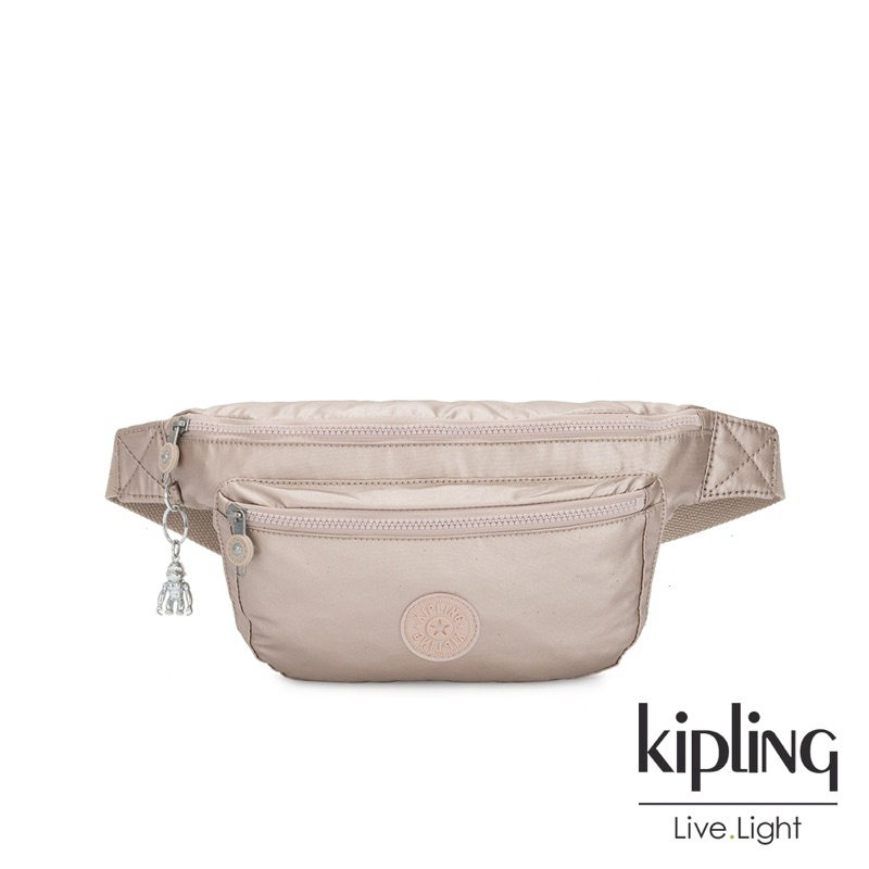Kipling 都會氣質金屬金雙拉鍊大容量腰包 斜背包