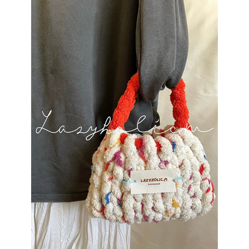 現貨成品｜♡Lazyholic.m♡ 貓尾巴紗毛線包 冰島毛線包 雲朵包 手工編織包