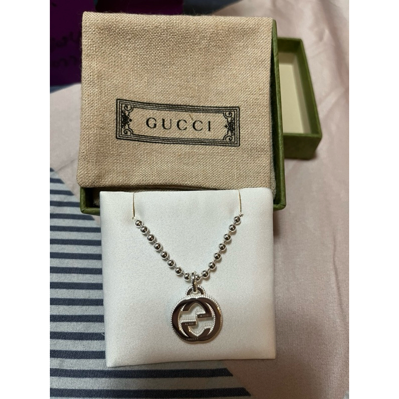 全新 GUCCI 雙G純銀項鍊