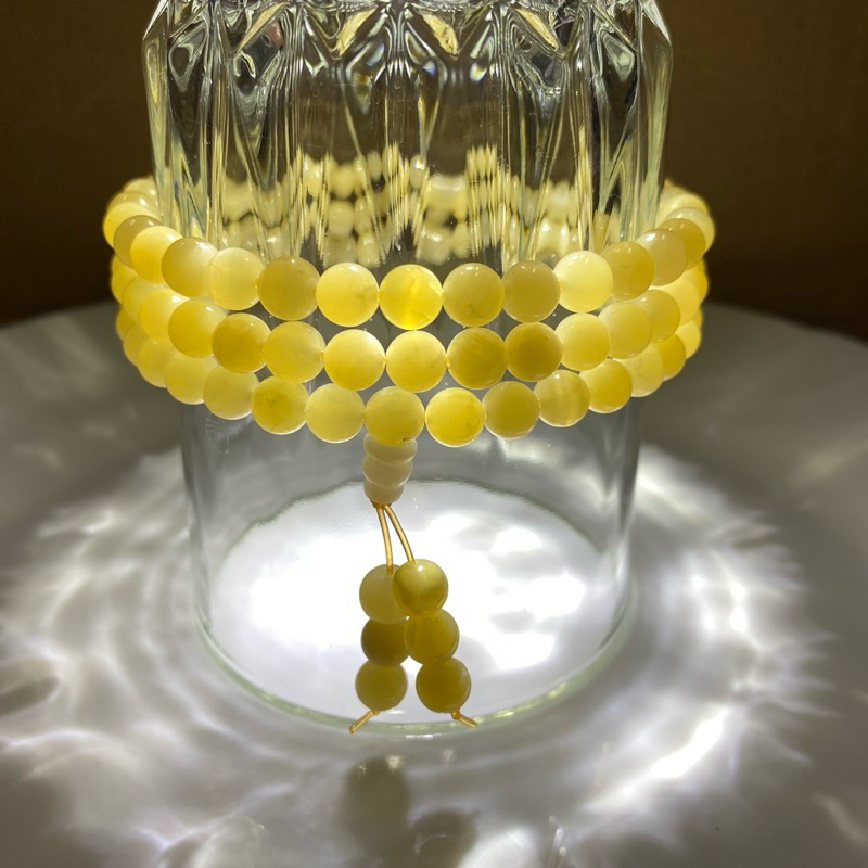 ⑥天然玉化黃金硨磲 6.5mm 高階硨磲 全黃硨磲 冰透潤 108顆念珠 硨磲