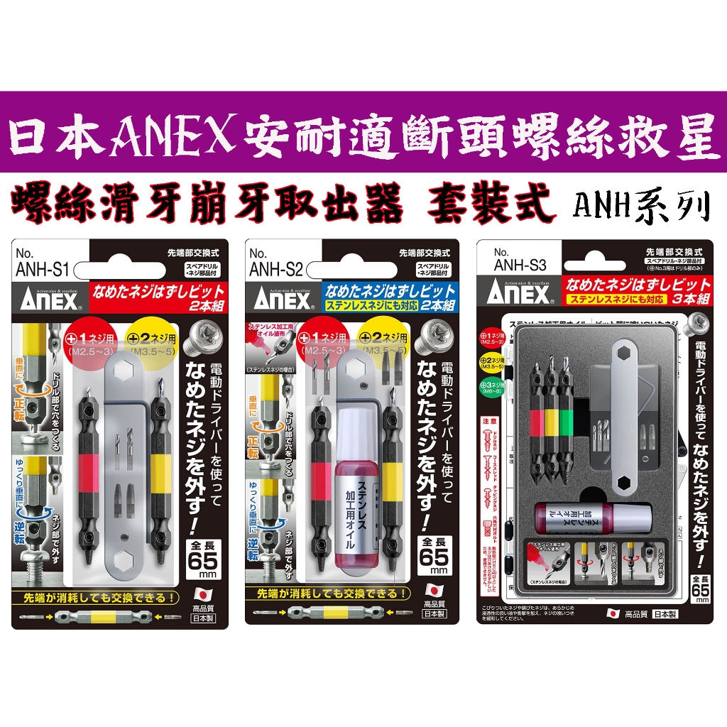 【台南丸豐工具】【日本ANEX安耐適螺絲滑牙攻牙取出器整組 ANH-S1、S2、S3】