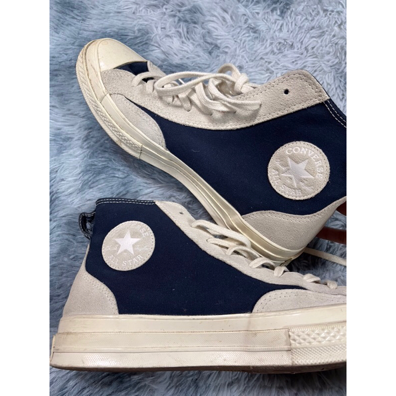 CONVERSE CHUCK1970深藍白色拼接高筒帆布鞋