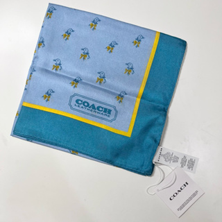 全新 COACH 專櫃款 小鳥蝴蝶結藍色方巾 絲巾 藍色 黃色 方巾 100%蠶絲