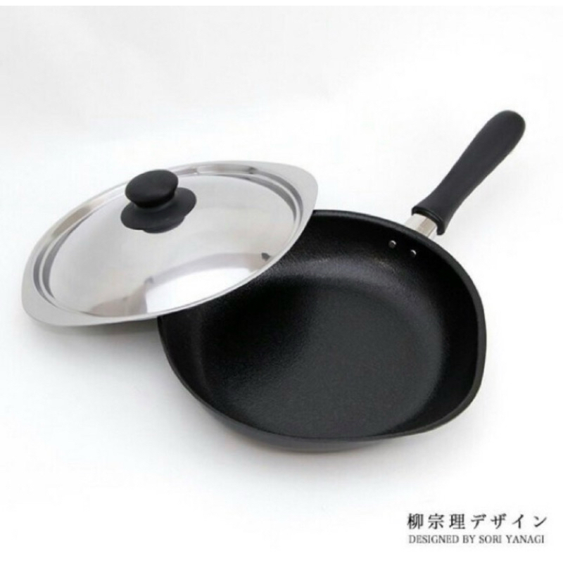 二手 日本製 柳宗理18公分 網紋含蓋鐵製平底鍋