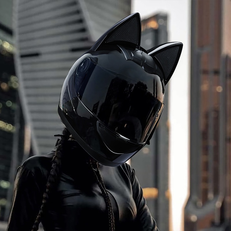 HNJ電動摩托車頭盔女3C認證貓耳朵全罩夏季藍牙機車全罩安全帽