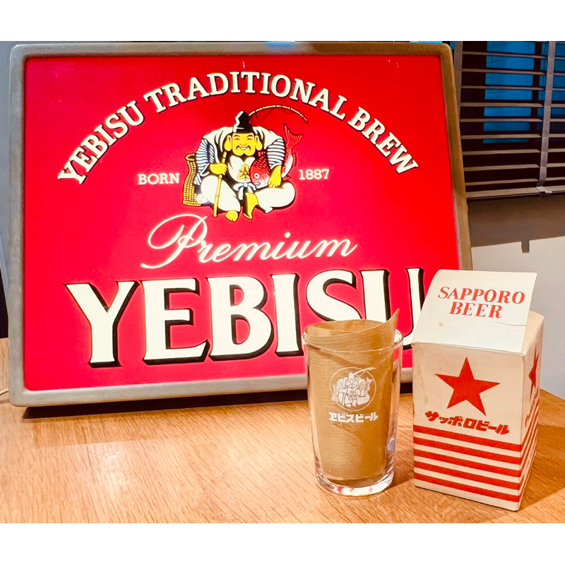 【 shower’s 】YEBISU 惠比壽啤酒 福神 x SAPPRO 雙logo 啤酒杯 早期商品 日本帶回 正品