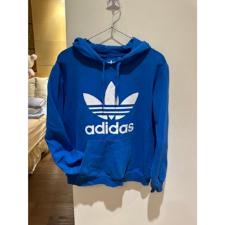 ADIDAS 愛迪達 三葉草 刷毛 帽T M號 藍色 二手