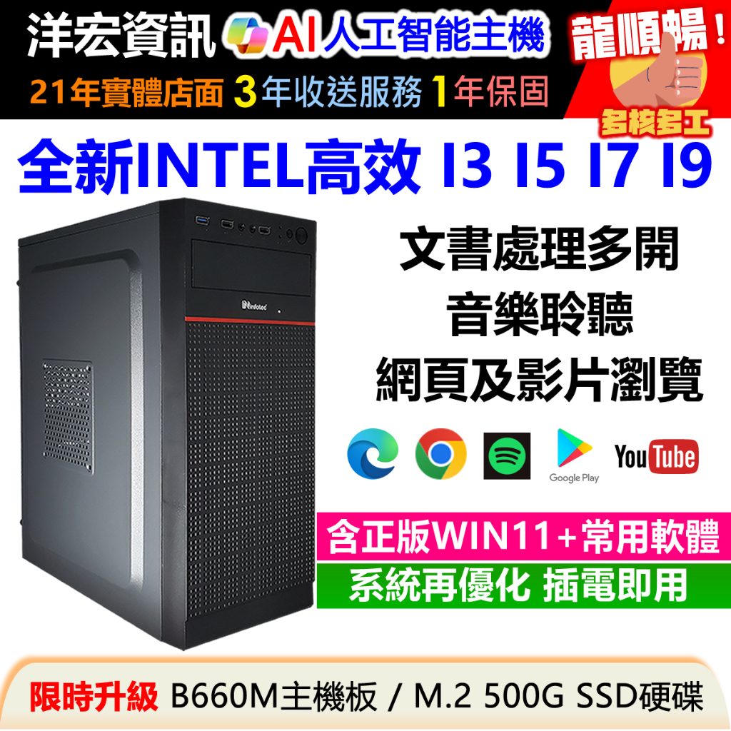 INTEL全新14代電腦主機I3 I5 I7 I9 正WIN11隨機版及獨家優化再含正版常用軟體到府收送保固