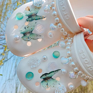 【鞋釦熱賣🎁】洞洞鞋 Crocs鞋釦 新款crocs珍珠蝴蝶洞洞鞋釦diy配飾花天青玻璃裝飾扣 蝴蝶鞋釦 鞋釦鞋花 鞋釦