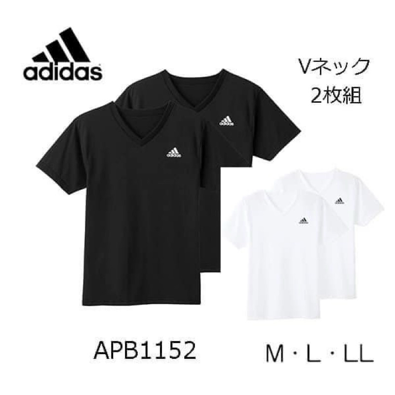 日本購回全新現貨✅日本 adidas x Gunze 吸汗速乾V領上衣 T恤 2件入組 (黑/白) 尺寸LL