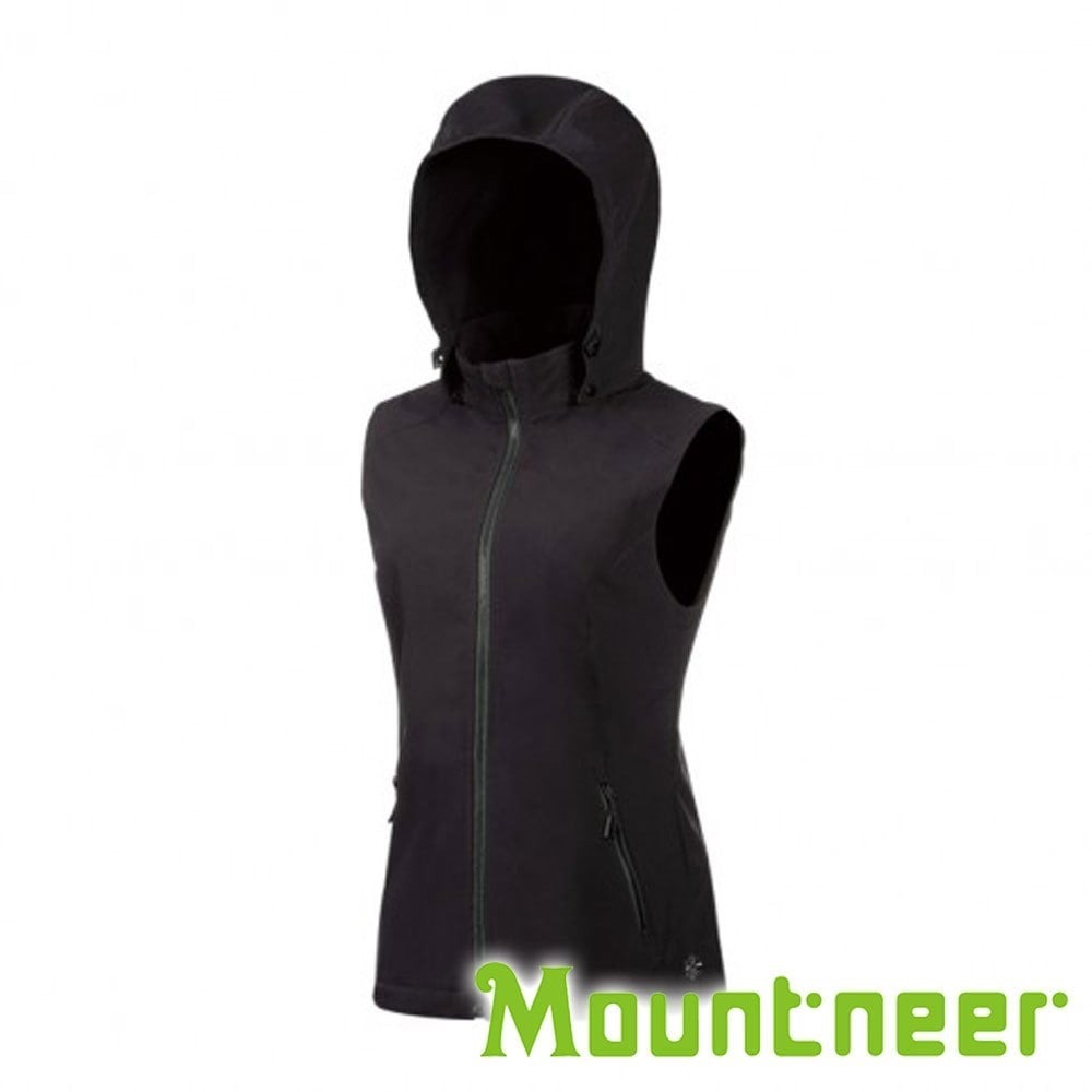 【Mountneer】女輕量防風SOFT SHELL連帽背心『黑』M12V02