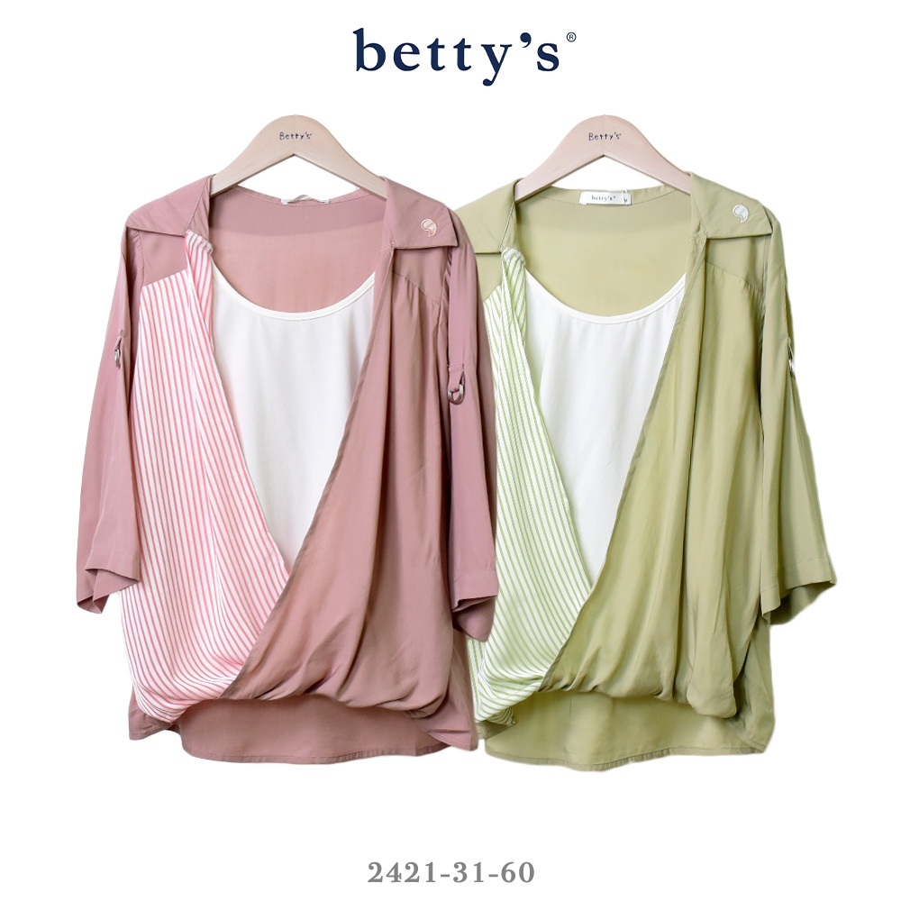 betty’s專櫃款-魅力(41)假兩件條紋斜接七分袖上衣(共二色)