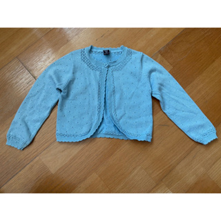 女童 水藍色針織短版外套 冷氣房外套（5y)