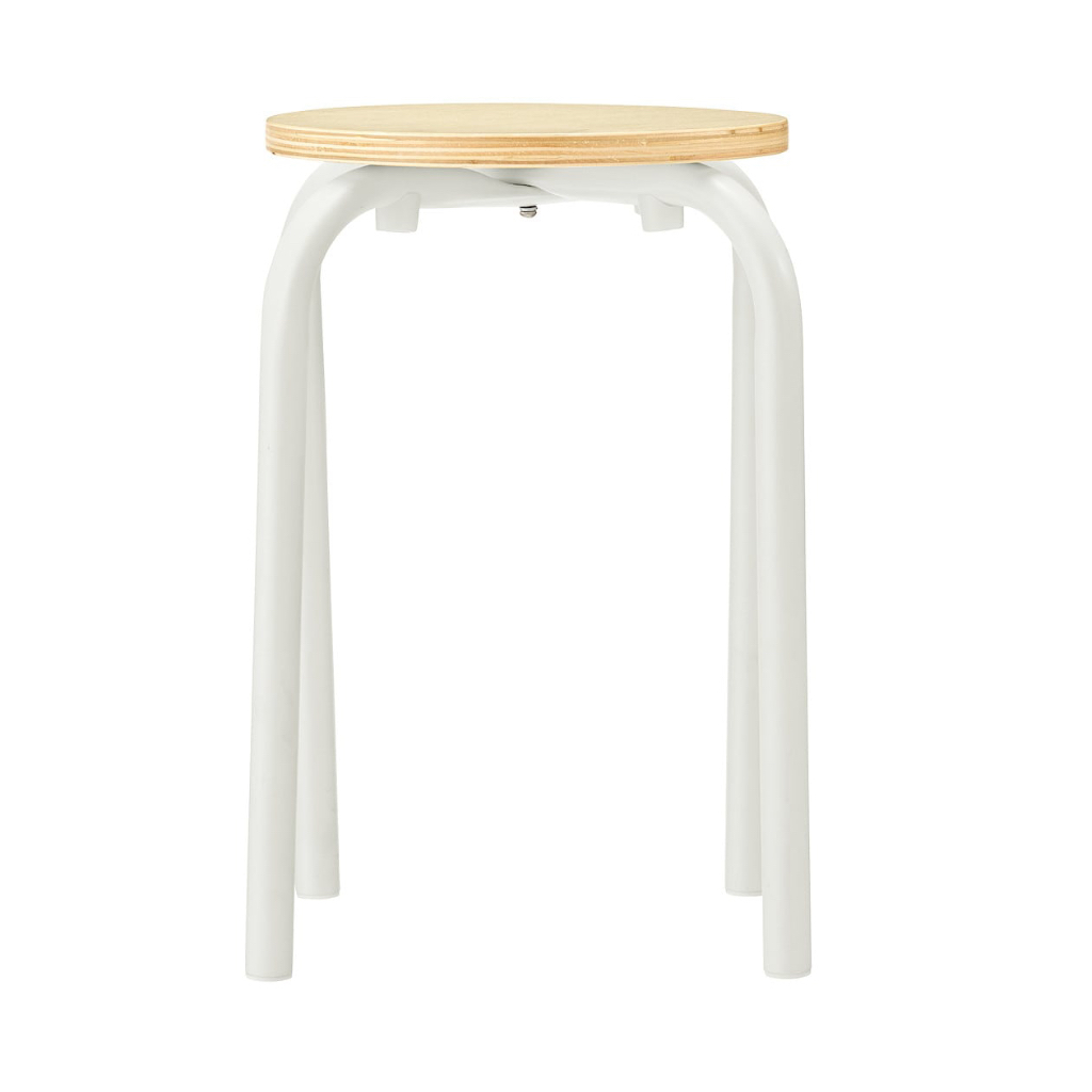 日系風格MUJI無印良品鋼製可堆疊椅凳/板凳餐椅圓凳休閒椅/可疊放/淺木色配白色/二手八成新/特$350