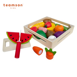 【Teamson】小廚師木盒蔬果刀具砧板切切樂玩具組(多樣水果切切樂組)-活動賣場