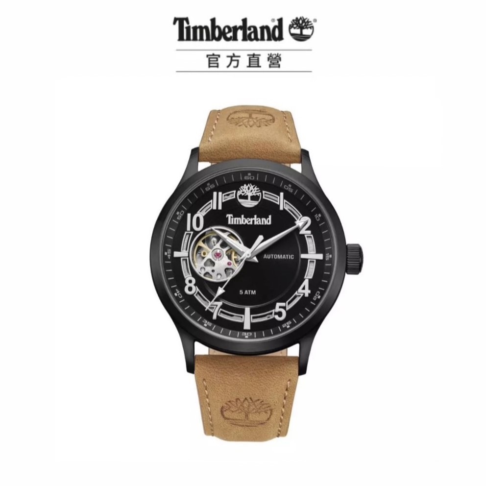 Timberland 男錶LANGERBUCK系列 鏤空機械腕錶 皮帶-黑色/小麥色(TDWGE0041901)