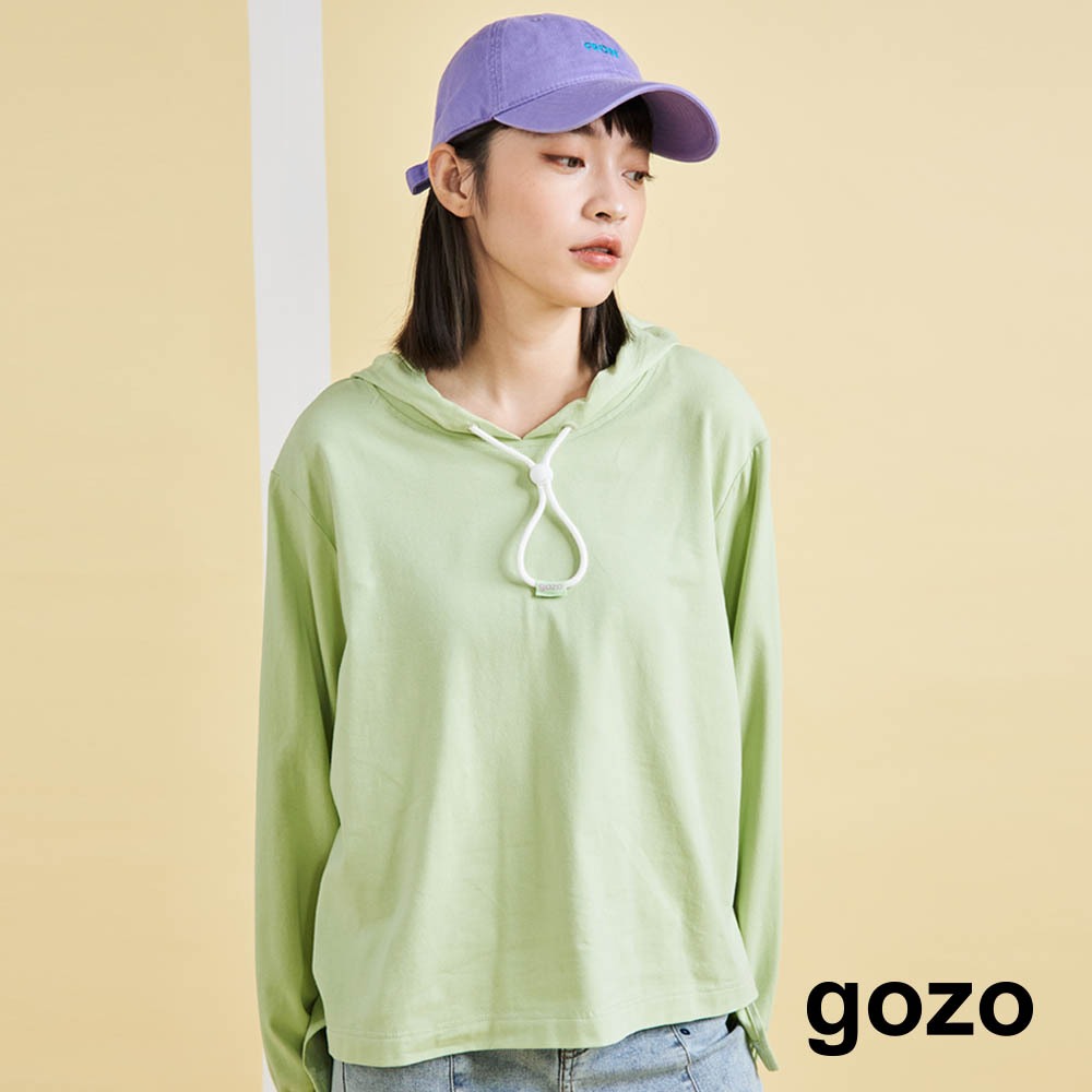 【gozo】➤個性帽繩薄帽T(淺綠_F) | 女裝 顯瘦 百搭