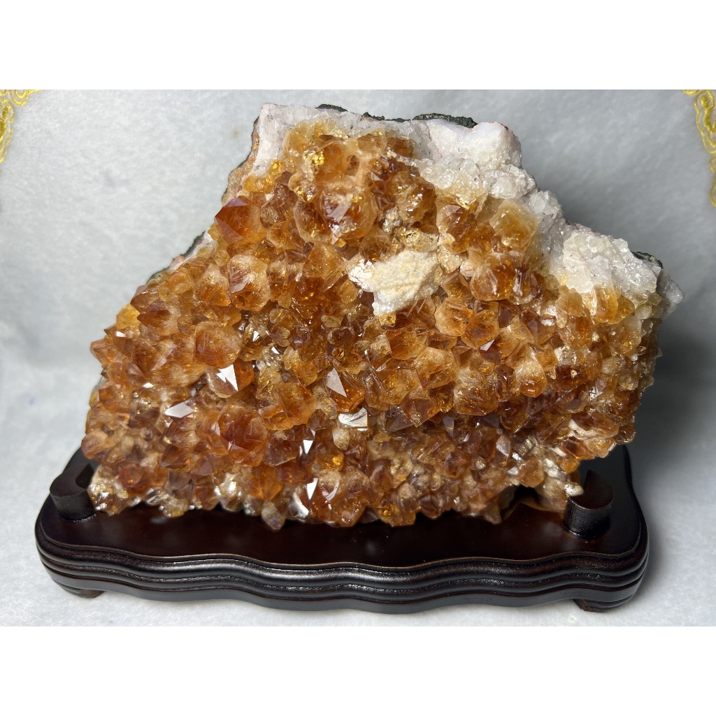 巴西 天然水晶 黃水晶 黃水晶片 黃水晶簇 原礦 附木座 No.5