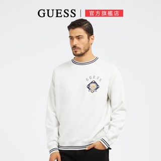 【GUESS】圓領刺繡LOGO毛衣 大學T-淺灰