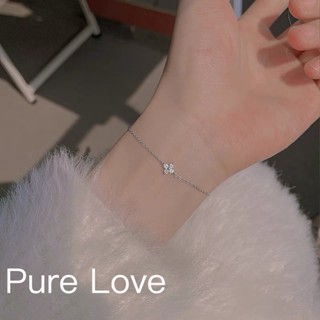 Pure Love樂芙 / 正韓 【B0701】韓系簡約S925純銀鋯石四葉草花朵手鏈 / 銀