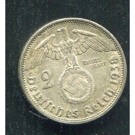 【銀幣】Germany(德國納粹), 2 Marks , K93 , 1938A #208184 品相極美上XF+