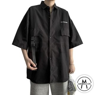 【M世代】韓版工作襯衫 男生衣著 寬版 素面多口袋 工裝襯衫外套 男女都可穿 古著AS1107