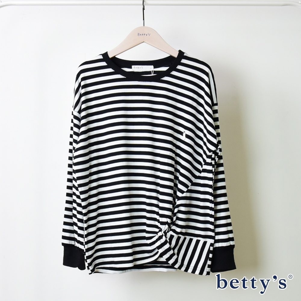 betty’s貝蒂思(15)造型下擺條紋上衣(黑色)