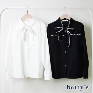 betty’s貝蒂思(15)蕾絲邊立領綁帶長袖襯衫(共二色)