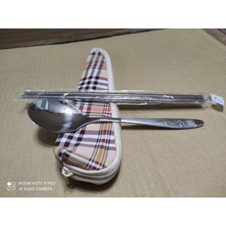 (板橋雜貨店) #304不鏽鋼餐具組(304筷子+304湯匙+收納袋) 筷身.匙身皆列印304