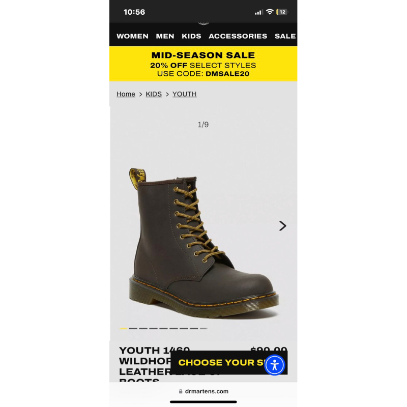 Dr.MARTENS 馬丁 8孔 1460 Youth Gaucho UK4