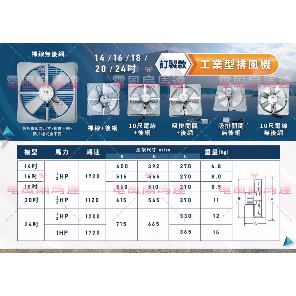 大馬力 工廠最愛 會吵喔 廠房散熱 抽風機 電風扇 24吋 1/2HP 附後網  吸排扇 工業排風機 排風扇 大型通風機