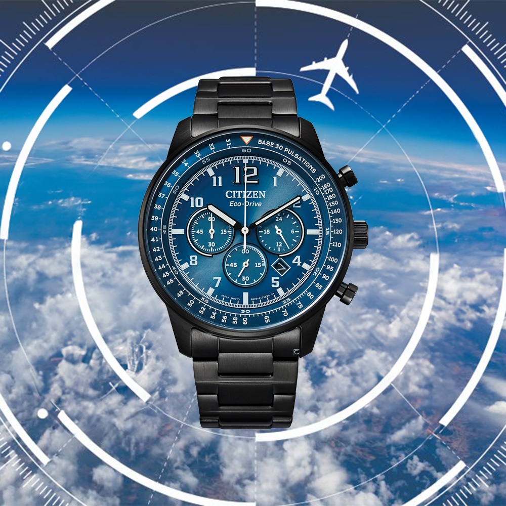 【WANgT】Citizen 星辰 飛行款式系列 CA4505-80L 光動能 日期顯示 碼錶計時 三眼六針 熊貓款 鋼