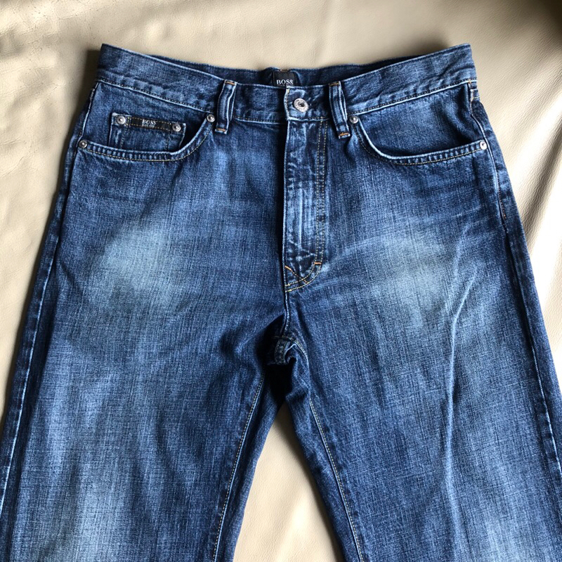 保證正品 Hugo BOSS 藍色 刷白 直筒 牛仔褲 size 32 適合30腰