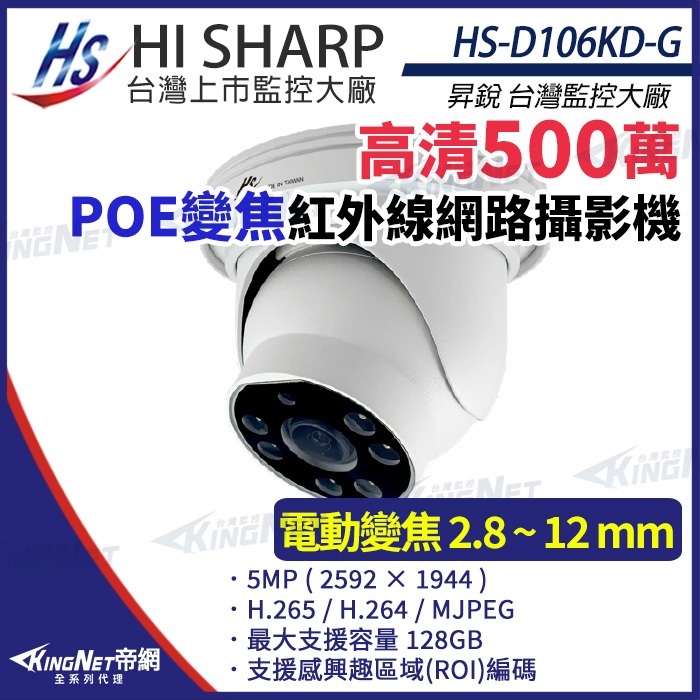 昇銳 HS-D106KD-G 500萬 PoE 紅外線 2.8~12mm電動變焦 防水網路攝影機  雙向語音  監視器